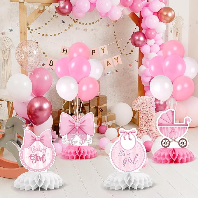 6 Set Pink Baby Shower Decorations Pink Balloon Centerpiece - Image 6