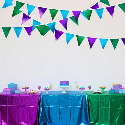 Blue Green Purple Party Decorations Metallic Fabric Triangle Pennant Banner - Image 4