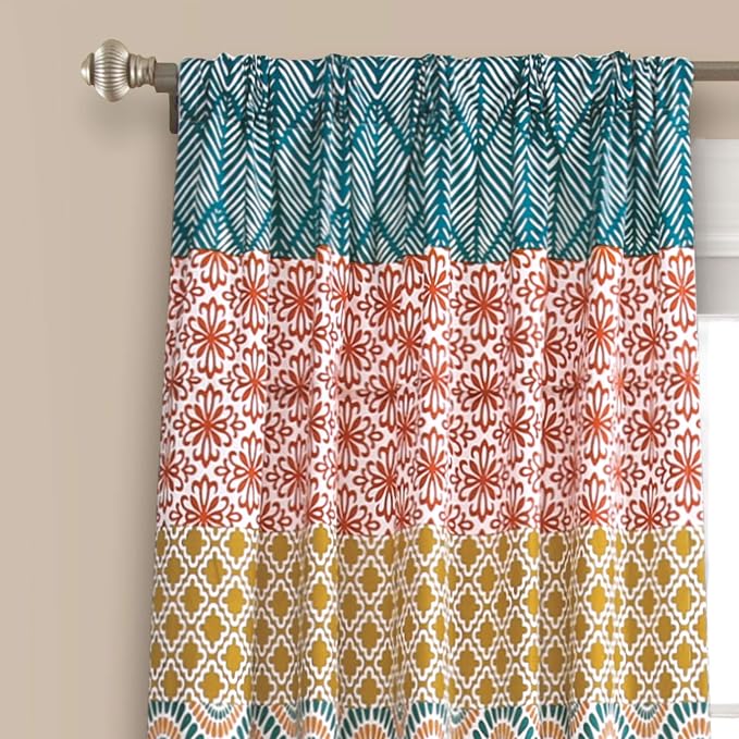 Lush Decor Bohemian Stripe Window Curtain Panels, Pair 52" W x 95" L Turquoise - Image 2
