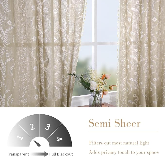 Schweek Tan Semi Sheer Curtains 84 Inches Long 2 Panels - Image 3