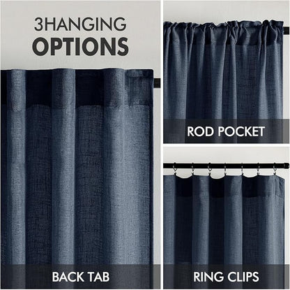 MIULEE Navy Blue Linen Curtains 52x72 Inch 2 Panels - Image 3