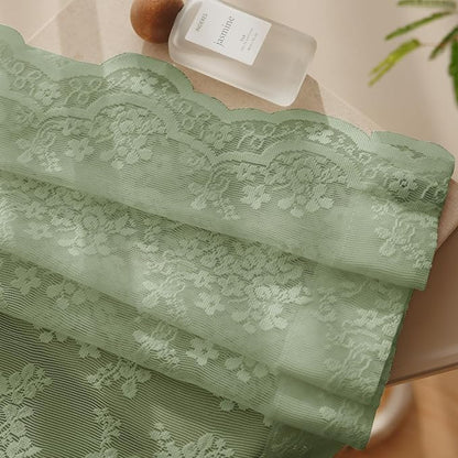 Anmao Vintage Sage Green Lace Curtains 54 Inches Long 2 Panels Sets, Romantic - Image 8