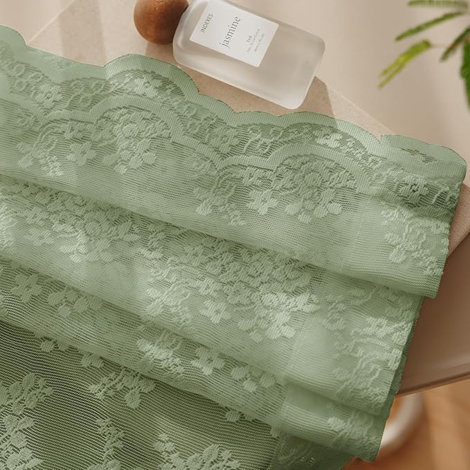 Anmao Vintage Sage Green Lace Curtains 84 Inches Long 2 Panels Sets, Romantic - Image 8