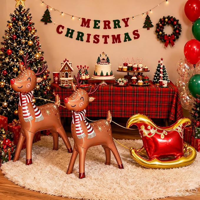 4Pcs 39in Large Standing Reindeer Balloons Deer Sleigh Christmas Balloons | - Image 4