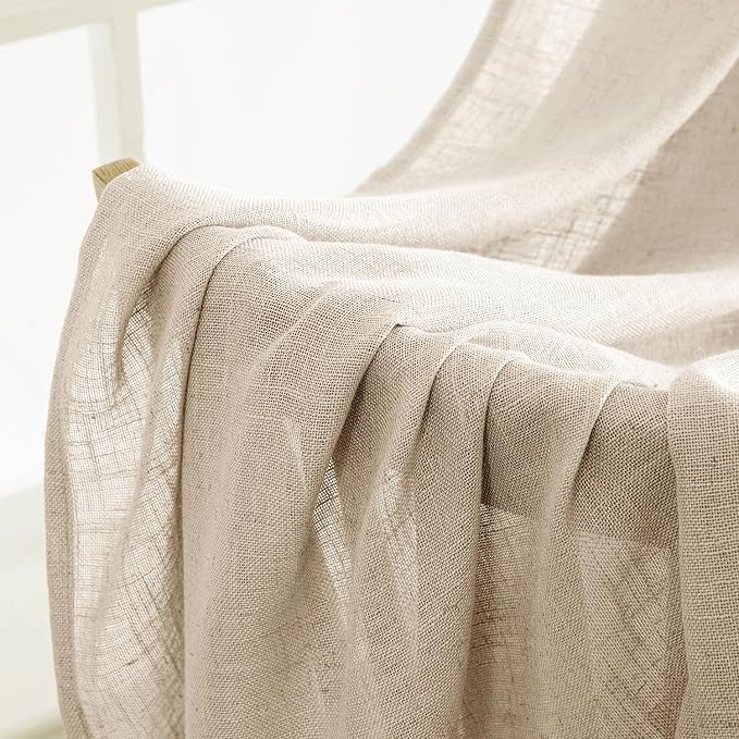 MIULEE Light Taupe Linen Curtains 52x45 Inch 2 Panels - Image 6