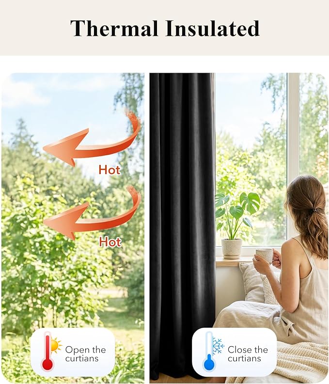 Blackout Black Velvet Curtains for Home Theater, W62 x L84, 2 Panels | 300GSM - Image 6