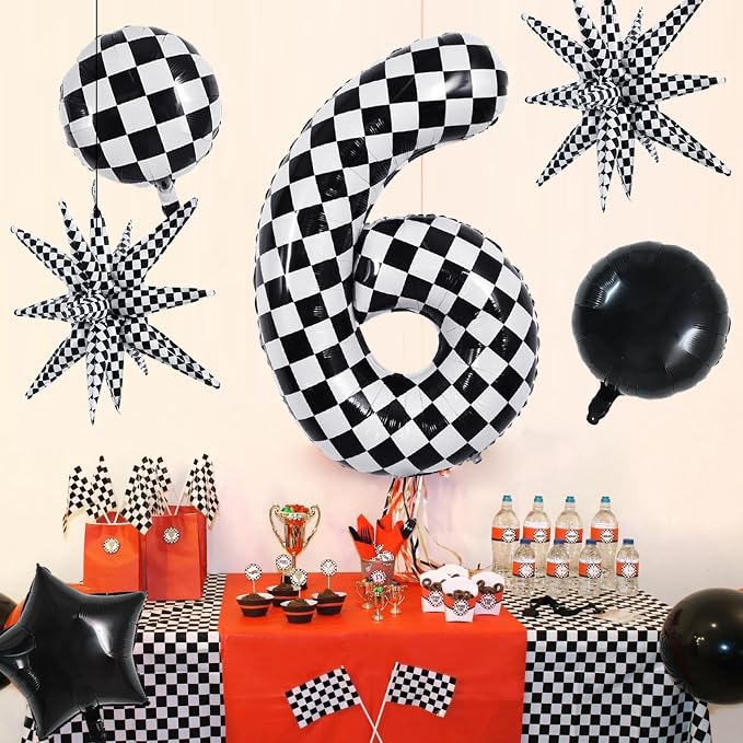 TONIFUL 6th Birthday Balloons Kit 40 Inch Checkered Number 6 Foil Balloon | - Image 5