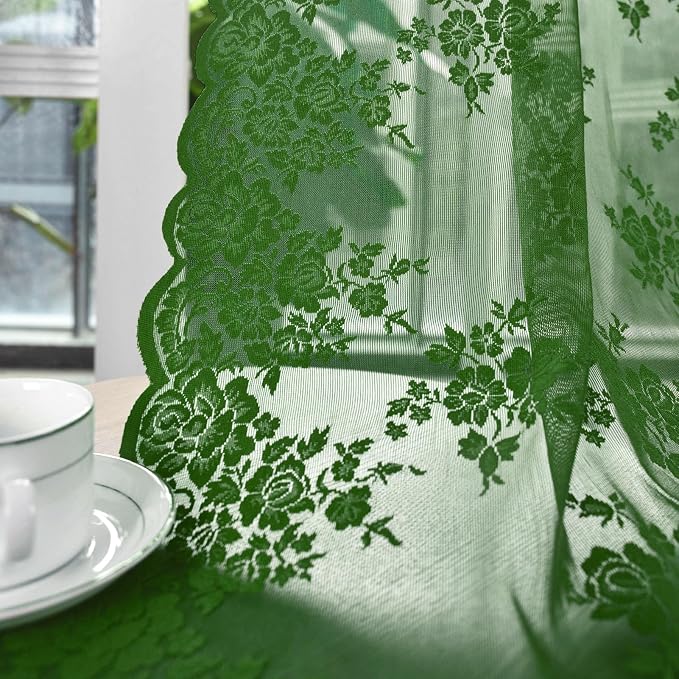 Kotile Emerald Green Floral Lace Curtains by Kotile+Curtains