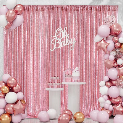 Fuchsia Pink Sequin Curtains Backdrop 6 Pcs 2FTx8FT Shiny Shimmer Fabric | by B-COOL