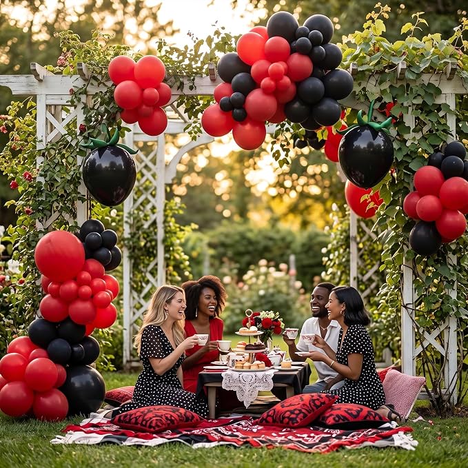 130pcs 18 12 10 5 Inch Matte Black and Red Latex Balloon Garland Arch Kit | - Image 6