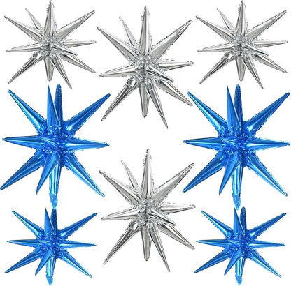 TONIFUL 8 Pcs Blue and Silver Explosion Star Foil Balloon Party Decoration | 22 by TONIFUL