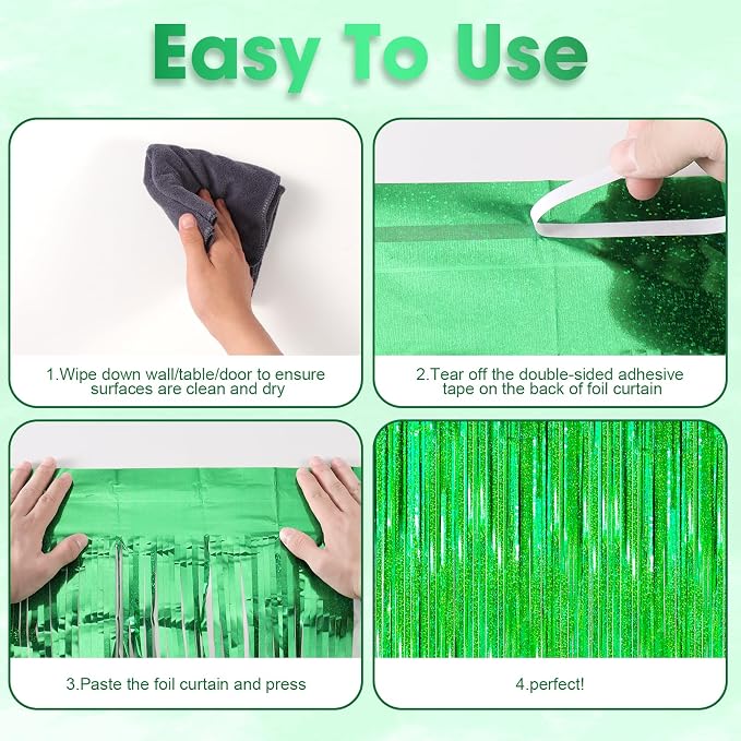 Voircoloria Laser Green Foil Fringe Backdrop Curtains, 2 Pack | Tinsel Streamers - Image 5