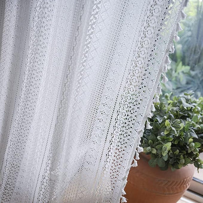 Sutuo Home Boho Sheer Curtain 108 Inches Long, Crochet Lace - Image 6