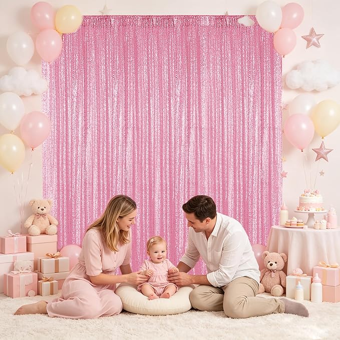 Hahuho Pink Sequin Backdrop Curtain, Banquet Decoration（4 Panels, 2FT x 8FT - Image 4