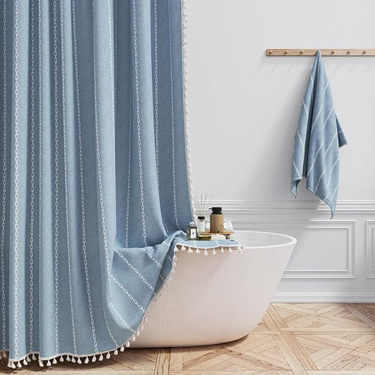 54x78 Boho Farmhouse Linen Heavy Duty Cloth Shower Curtain Set, 330GSM Linen by ShowerCurtain