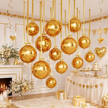 Gold Round Foil Balloons, Hanging Ceiling Balloons - Image 6