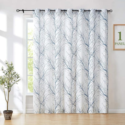 FMFUNCTEX Linen Blue White Semi Sheer Patio Curtains 84 Inch Long 1 Panel | by Fmfunctex
