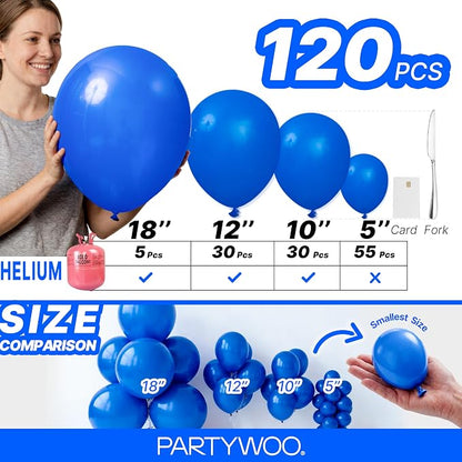 PartyWoo Royal Blue Balloons 120pcs Dark Blue Balloons Different Sizes | 18 12 - Image 6