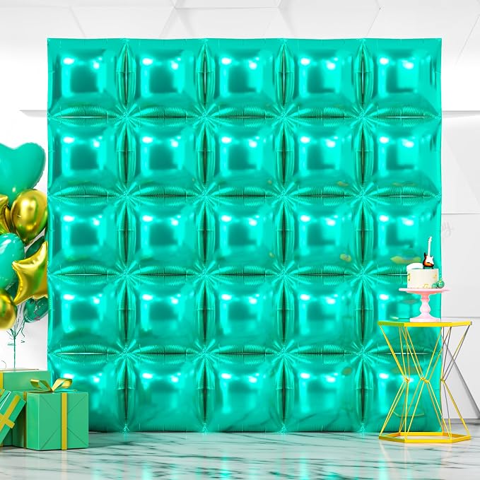 NISOCY 25PCS Teal Blue Square Foil Balloons Wall Backdrop | Double Sided by NISOCY