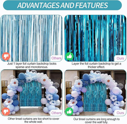 Crosize 4 Pack Blue Party Streamers Backdrop, 3.3 x 9.9 ft | Tinsel Foil Fringe - Image 3