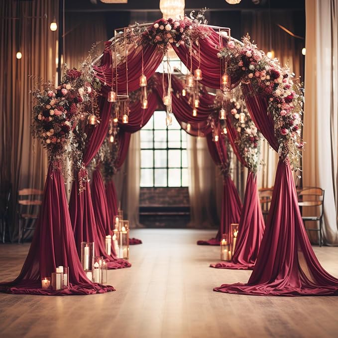 Wedding Arch Draping Fabric Backdrop Drapes 6 Panels, Burgundy | 28.7"x20FT - Image 5
