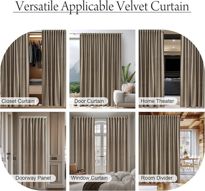 Back Tab Camel Beige Curtains 108 inches Long, Extra Wide Soft Velvet Thermal - Image 5