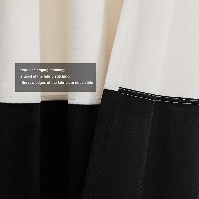Modern Cream White Black Decorative Velvet Curtains 63 inches 2 Panels | Color - Image 3
