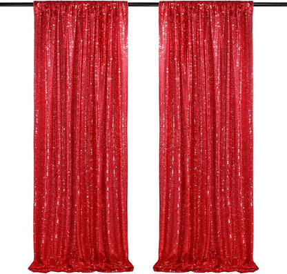 QueenDream Red Sequin Backdrop 2 Panels 2FTx8FT Christmas Party Backdrop | by QueenDream