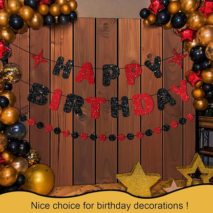 Red and Black Happy Birthday Banner Glitter Garland - Image 4