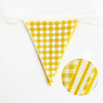 32Ft Yellow Party Decorations Yellow White Plaid Checkered Pennant Banner - Image 2