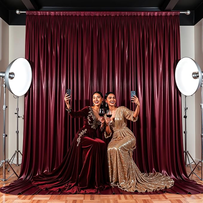 40x10ft Burgundy Glitter Backdrop Curtain - Image 7