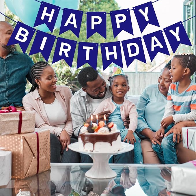 Pre-Strung Navy Blue Happy Birthday Banner Signs Party Decorations - Image 5
