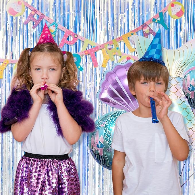 10 Pack Foil Curtain Backdrop Iridescent Metallic Tinsel Foil Fringe Curtains - Image 2