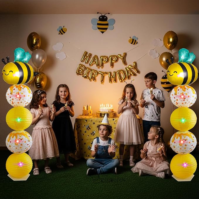 Bee Balloon Stand & Paper Lantern 2 Sets 5.5ft Bees-themed party decoration | - Image 5