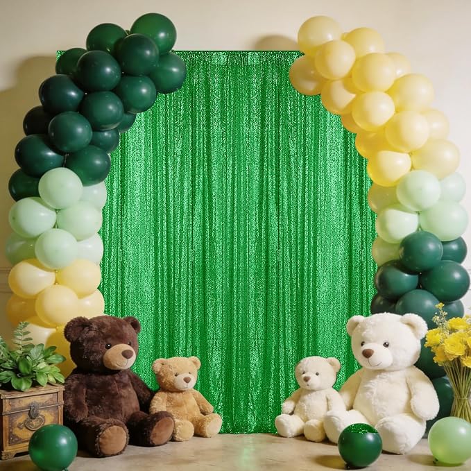 Sugargirl Grass Green Sequin Backdrop Curtain 10FTx10FT Glitter Grass Green - Image 2