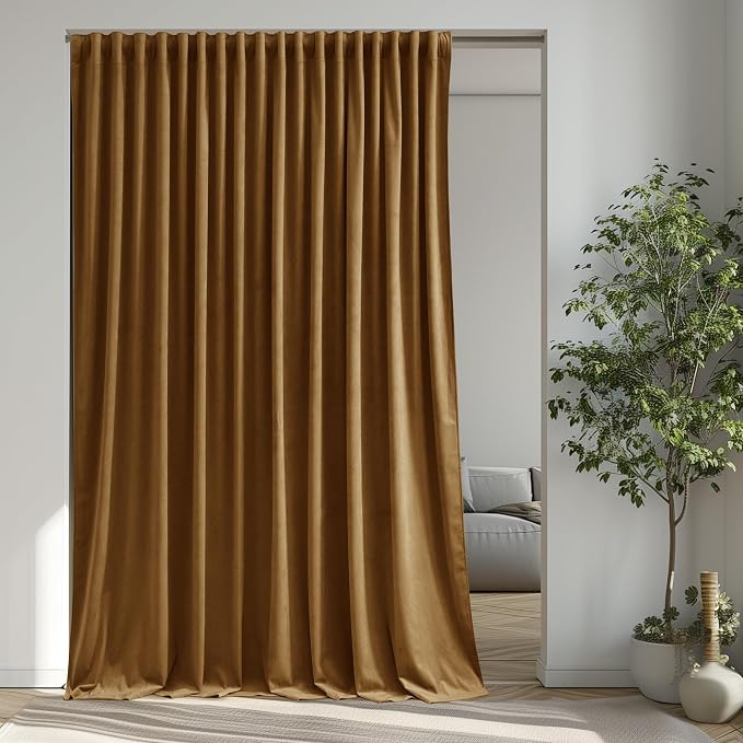 Gold Brown Velvet Curtains Extra Wide Super Soft Light Blocking Window Drapes by StangH