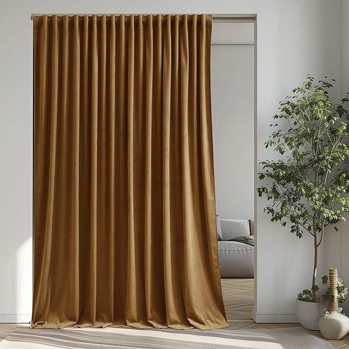 Back Tab Room Divider Curtains Luxury Gold Brown Velvet Blackout Thermal by StangH