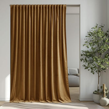 Back Tab Room Divider Curtains Luxury Gold Brown Velvet Blackout Thermal by StangH