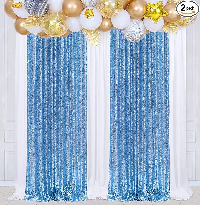Poise3EHome Baby Blue Sequin Backdrop Curtain by Poise3EHome