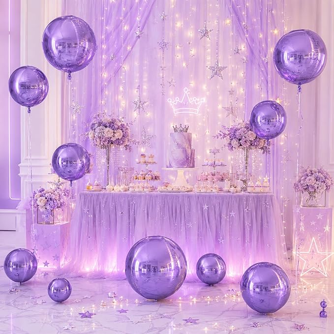 15 Pcs Light Purple Round Foil Balloons, 22/15/10 Inch 4D Ball Balloons Light - Image 4