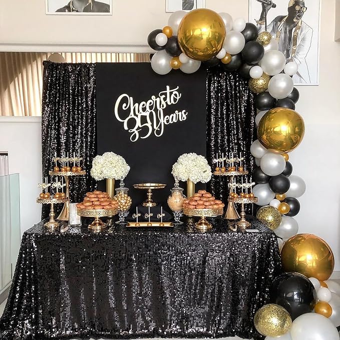Black Sequin Backdrop 2 Panels 2FTx8FT Halloween Party Backdrop Curtains | - Image 3