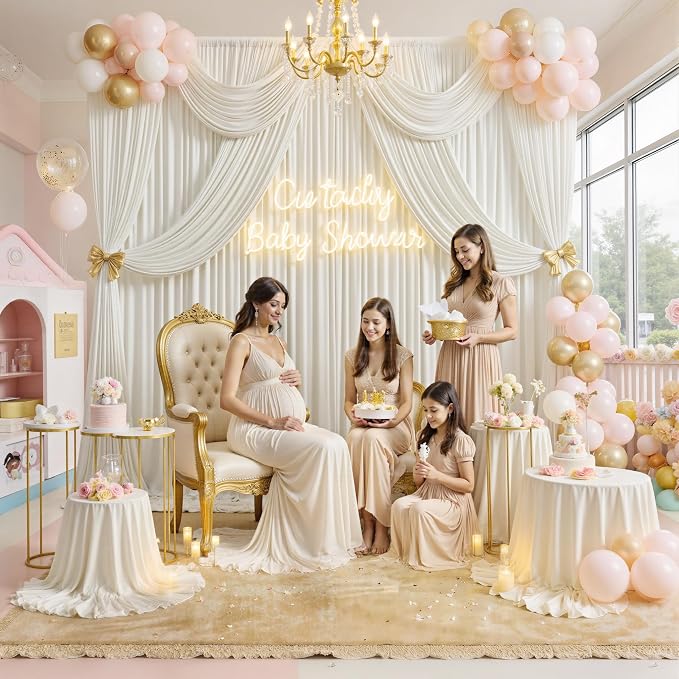 30 ft x 10 ft Wrinkle Free Ivory Backdrop Curtain - Image 6