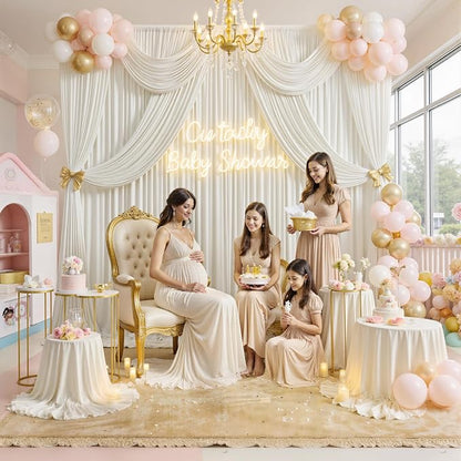 60 ft x 10 ft Wrinkle Free Ivory Backdrop Curtain - Image 3