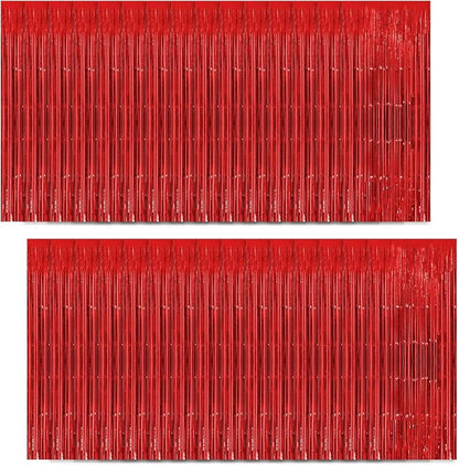 30 Pack Red Foil Fringe Curtain Backdrop, 3.3x8.2 Feet Metallic Tinsel Streamer by LITLANDSTAR
