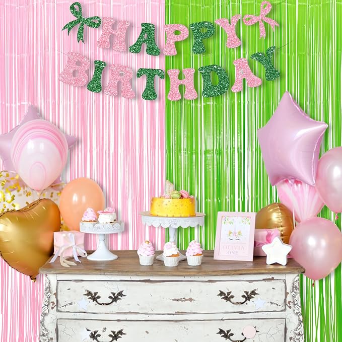 BRAVESHINE Party Streamers Backdrop Pink and Green Party Decorations 2 Pack | - Image 3