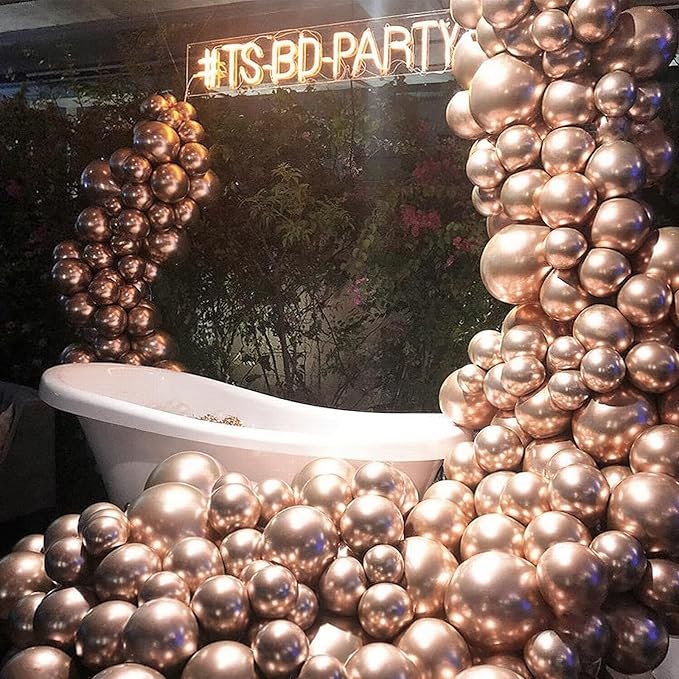 PartyWoo Metallic Rose Gold Balloons 50pcs Chrome Champagne Gold Color | 5 Inch - Image 7