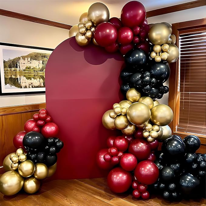 HILAVO Black Burgundy Gold Balloons 12 Inch Burgundy Maroon Red Black Metallic - Image 3