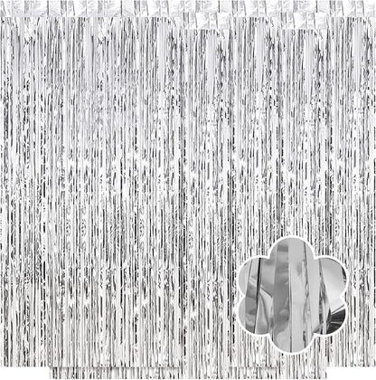 5 Pack Silver Foil Curtain Backdrop 3.2ft x 9.8ft Metallic Tinsel Foil Fringe by Ohiyoo