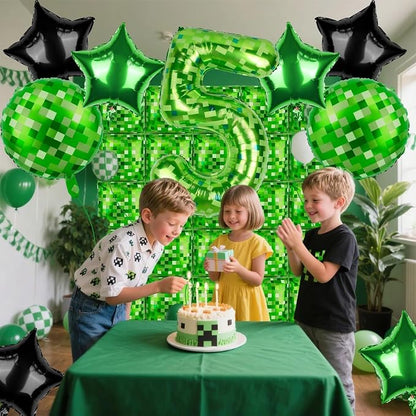 40 Inch Green Pixel Themed Number 5 Balloon Set Foil Balloon - Image 7