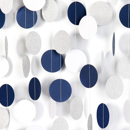 Navy Blue White Silver Paper Garland, 52Ft Gender Reveal Hanging Decoration by LastingSurprise